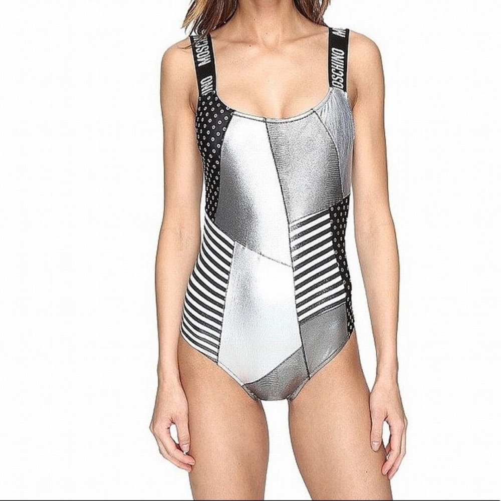 AuthMoschino Swimwear Silver Sz8 Backless OnePiece
